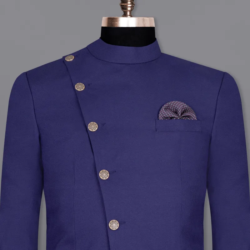 Jacarta Blue Cross Placket Wool Rich Bandhgala Blazer sold by French Crown
