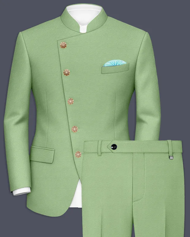 Camouflage Green Cross Placket Bandhgala Wool rich Suit sold by French Crown
