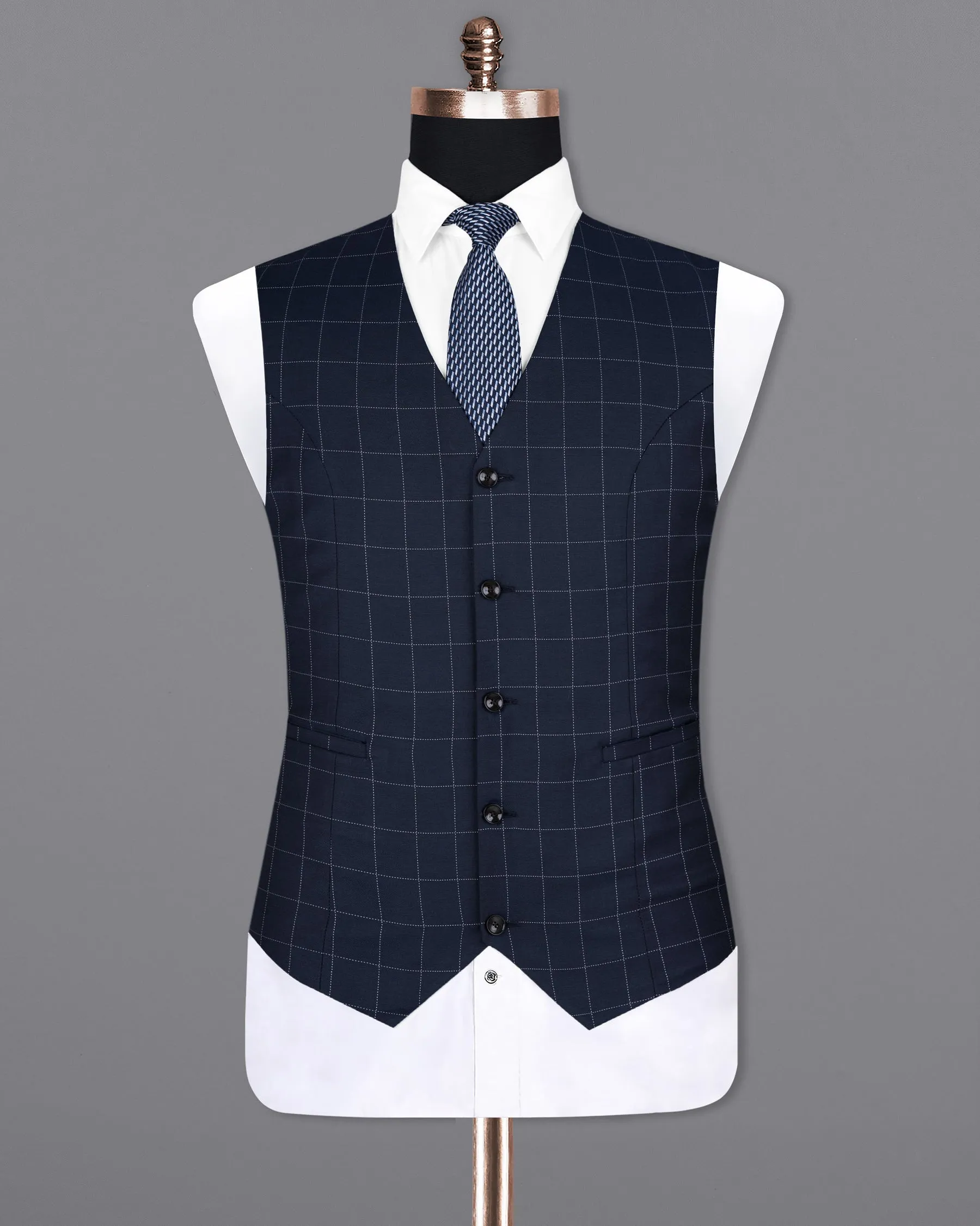 Shark Blue windowpane Wool Rich Waistcoat sold by French Crown product image thumbnail 2