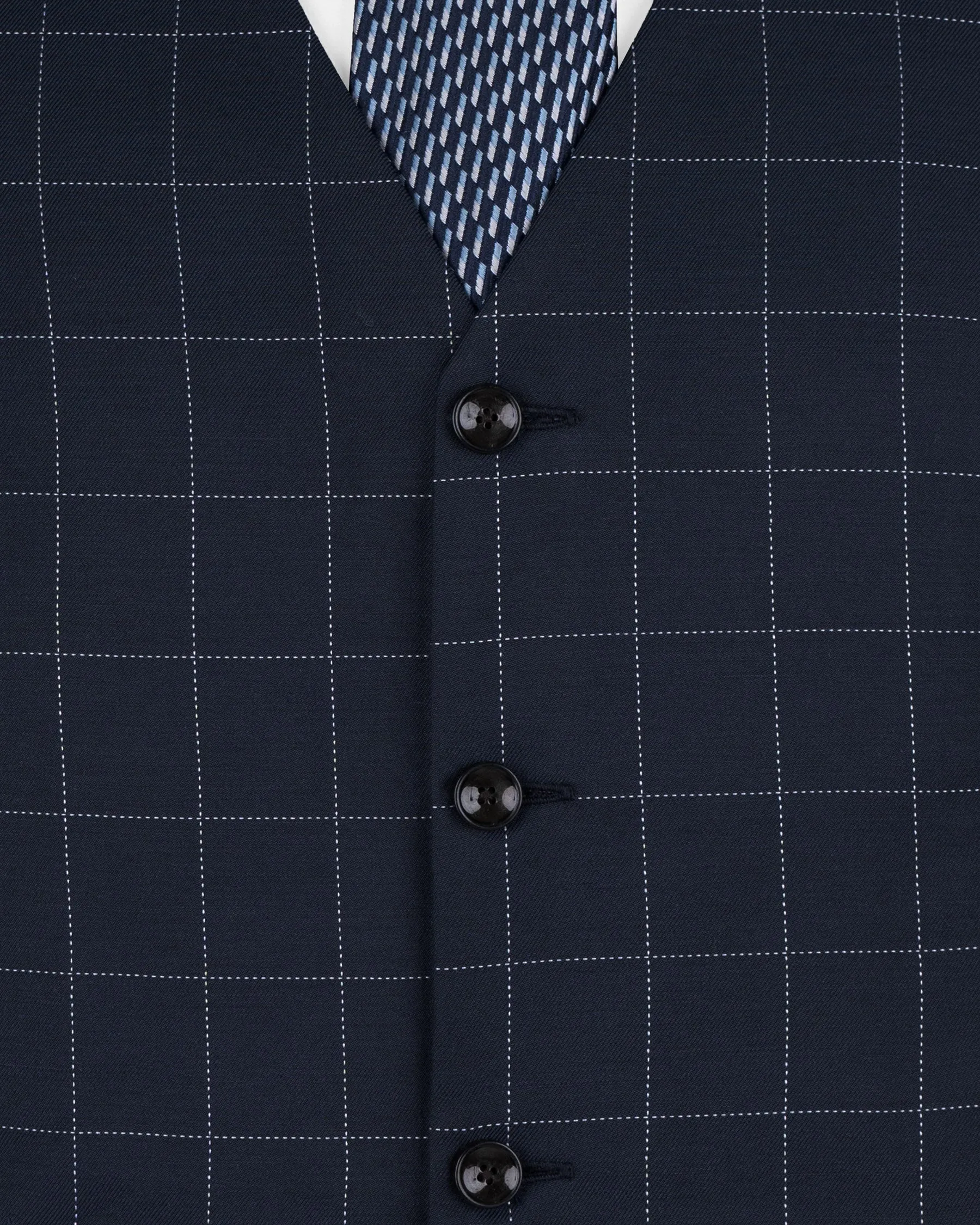 Shark Blue windowpane Wool Rich Waistcoat sold by French Crown product image thumbnail 5