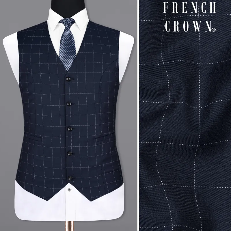 Shark Blue windowpane Wool Rich Waistcoat made by French Crown