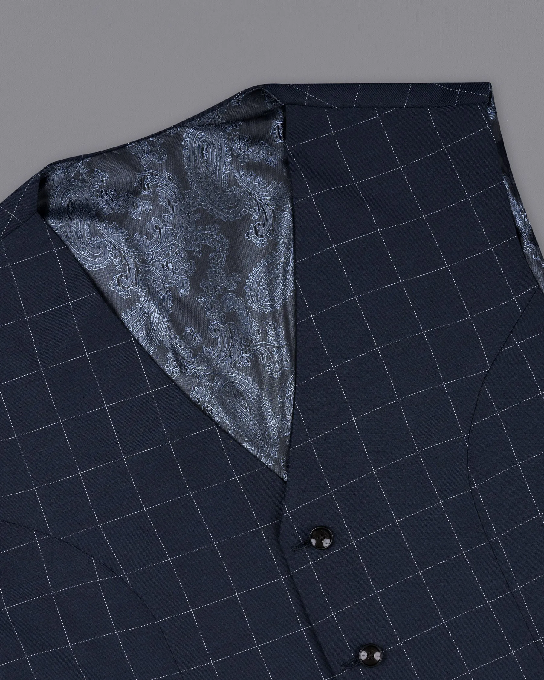 Shark Blue windowpane Wool Rich Waistcoat sold by French Crown product image thumbnail 4