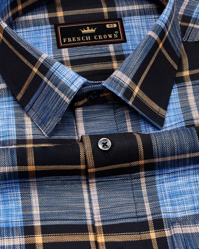 Periwinkle Blue with Black Twill Plaid Premium Cotton Shirt sold by French Crown