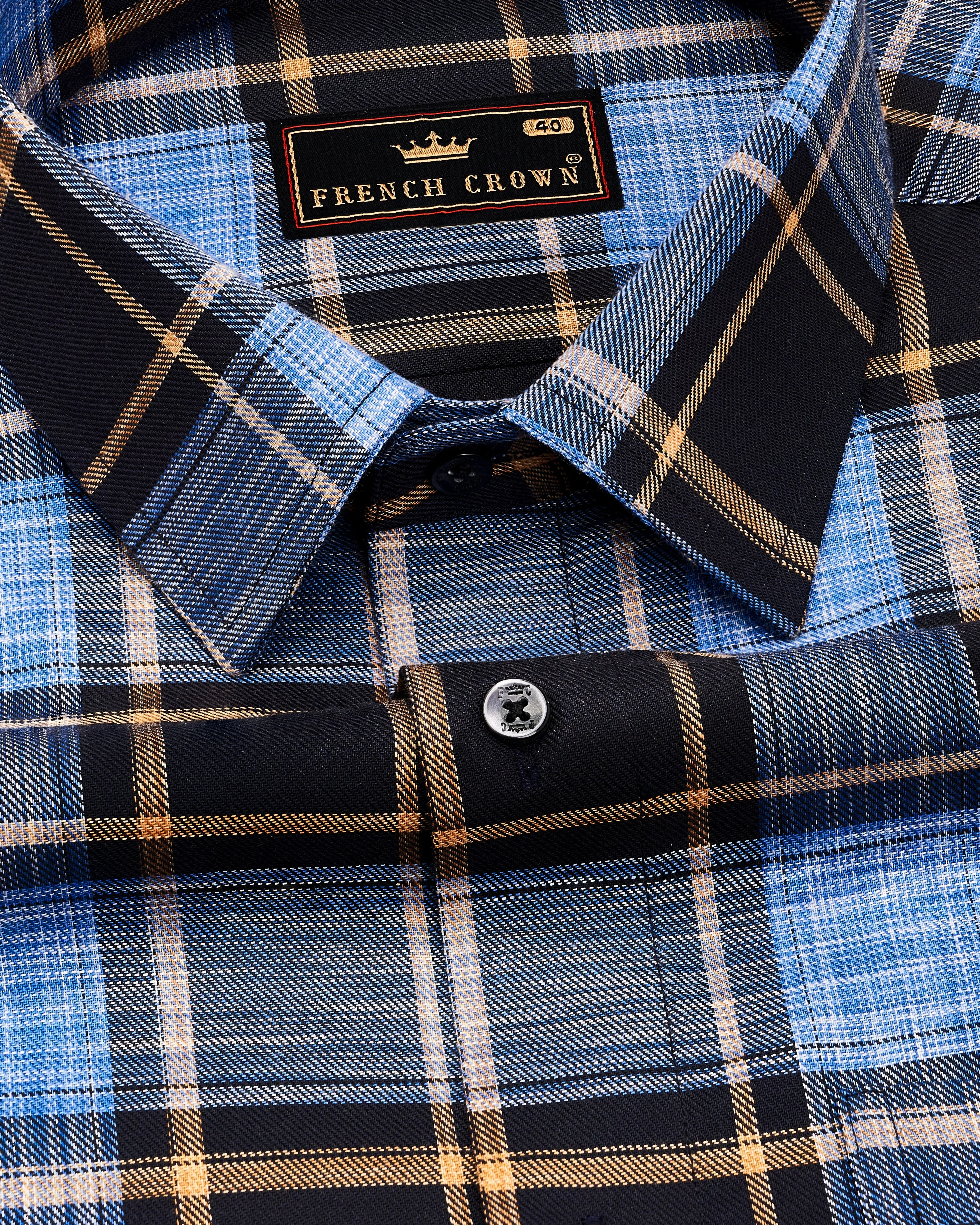 Periwinkle Blue with Black Twill Plaid Premium Cotton Shirt sold by French Crown