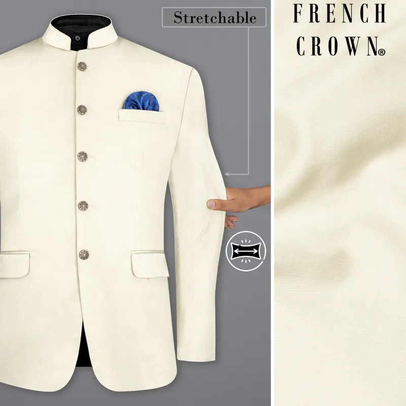 Merino Cream Stretchable Bandhgala Premium Cotton traveler Blazer made by French Crown