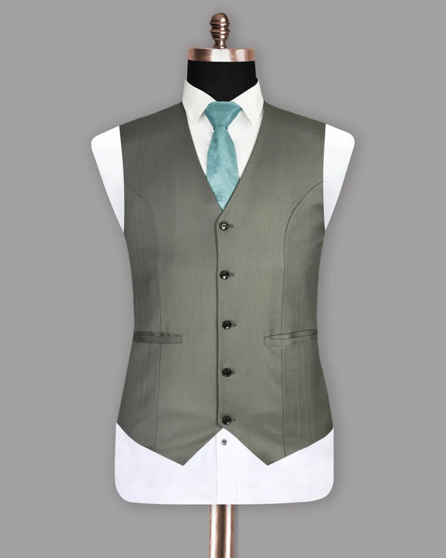 Greenish Grey Striped Wool Rich Waistcoat sold by French Crown product image thumbnail 4