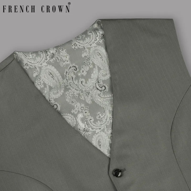 Greenish Grey Striped Wool Rich Waistcoat sold by French Crown
