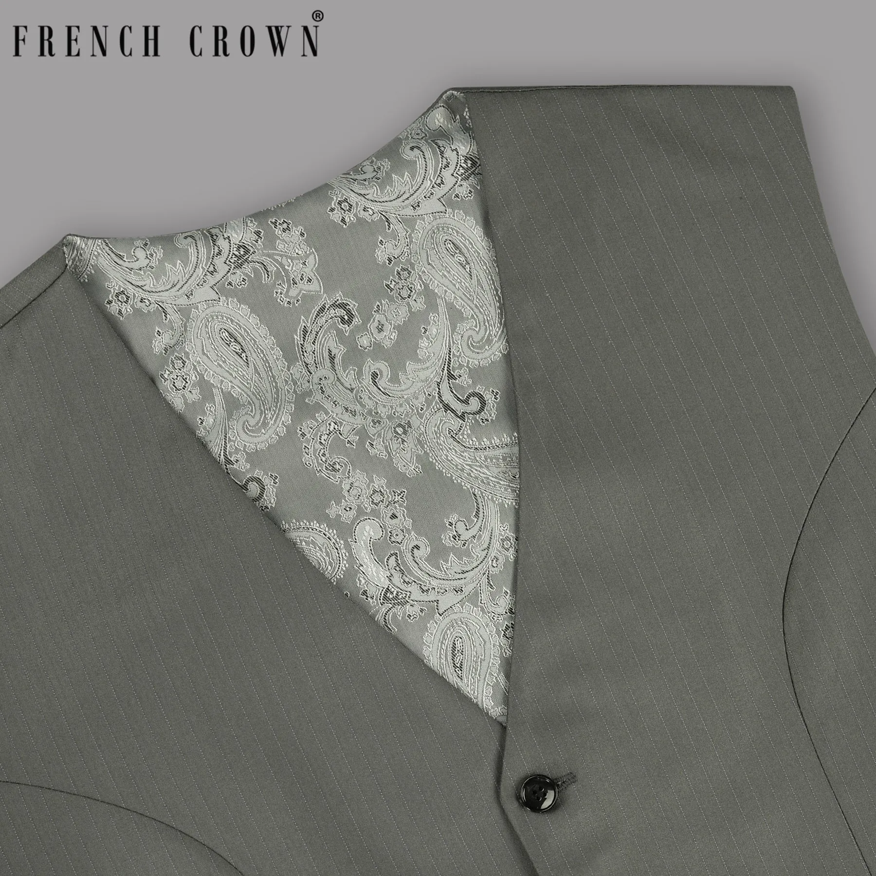 Greenish Grey Striped Wool Rich Waistcoat sold by French Crown