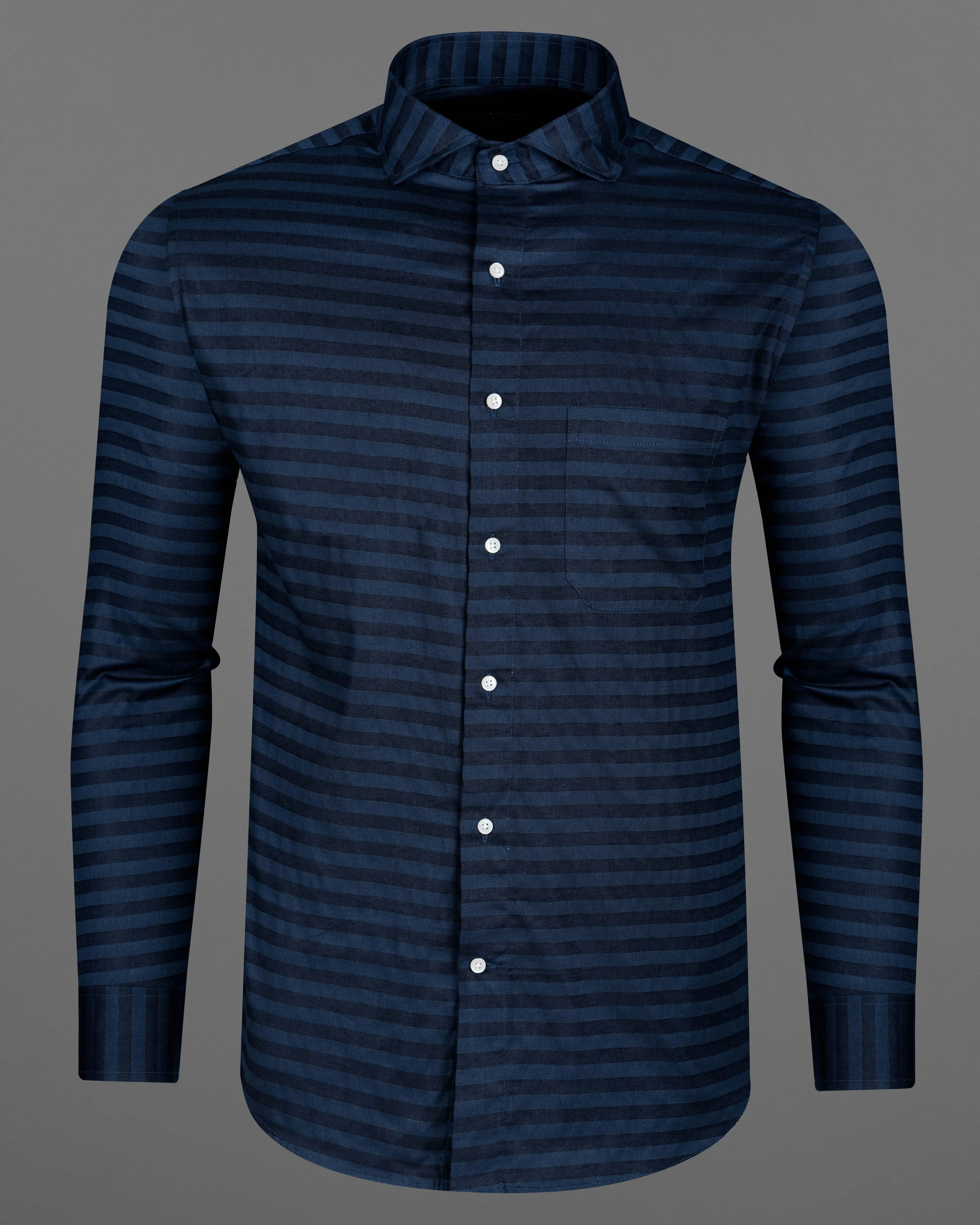 Cloud Burst Blue Twill Striped Premium Cotton Shirt sold by French Crown product image thumbnail 5