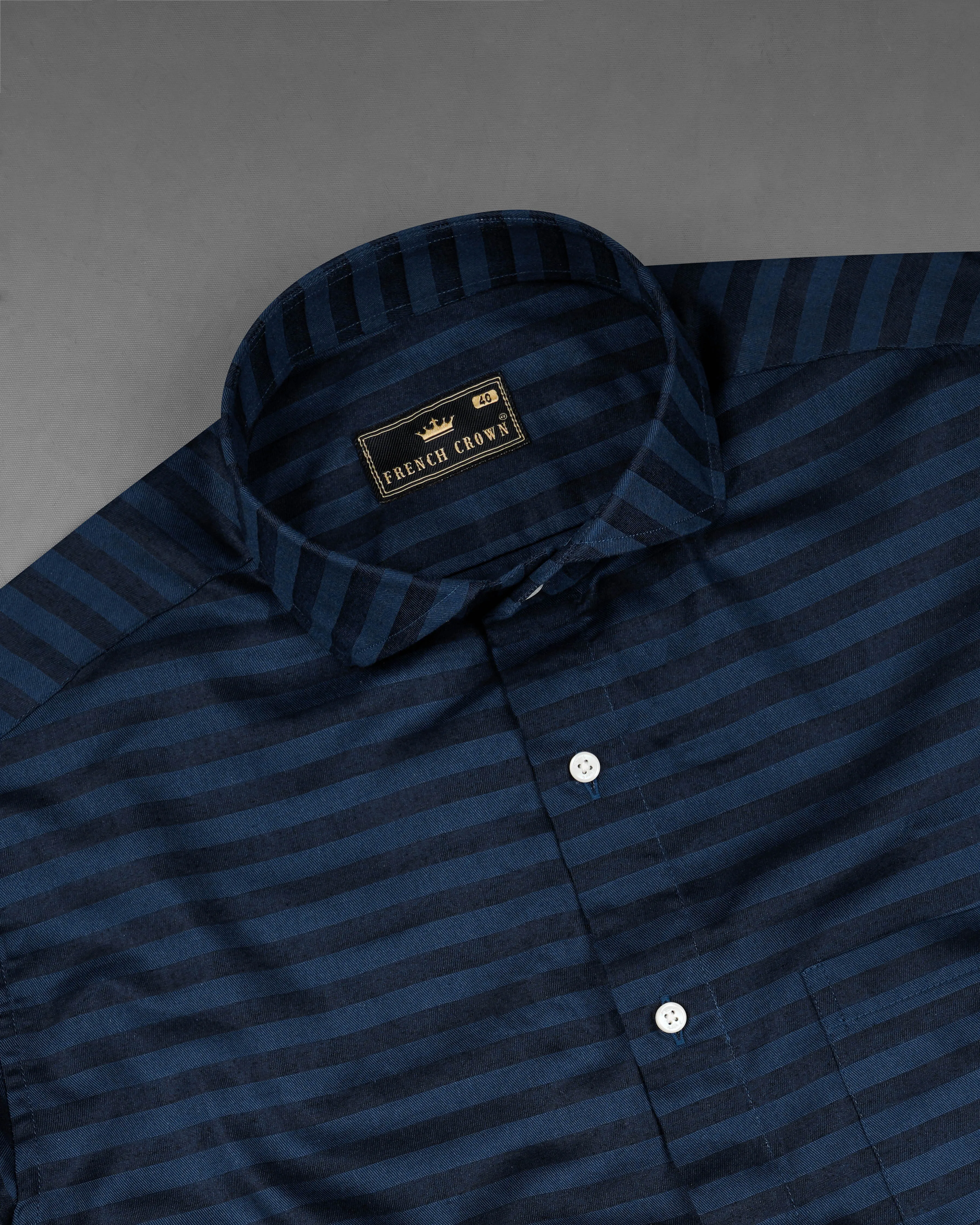 Cloud Burst Blue Twill Striped Premium Cotton Shirt sold by French Crown product image thumbnail 4