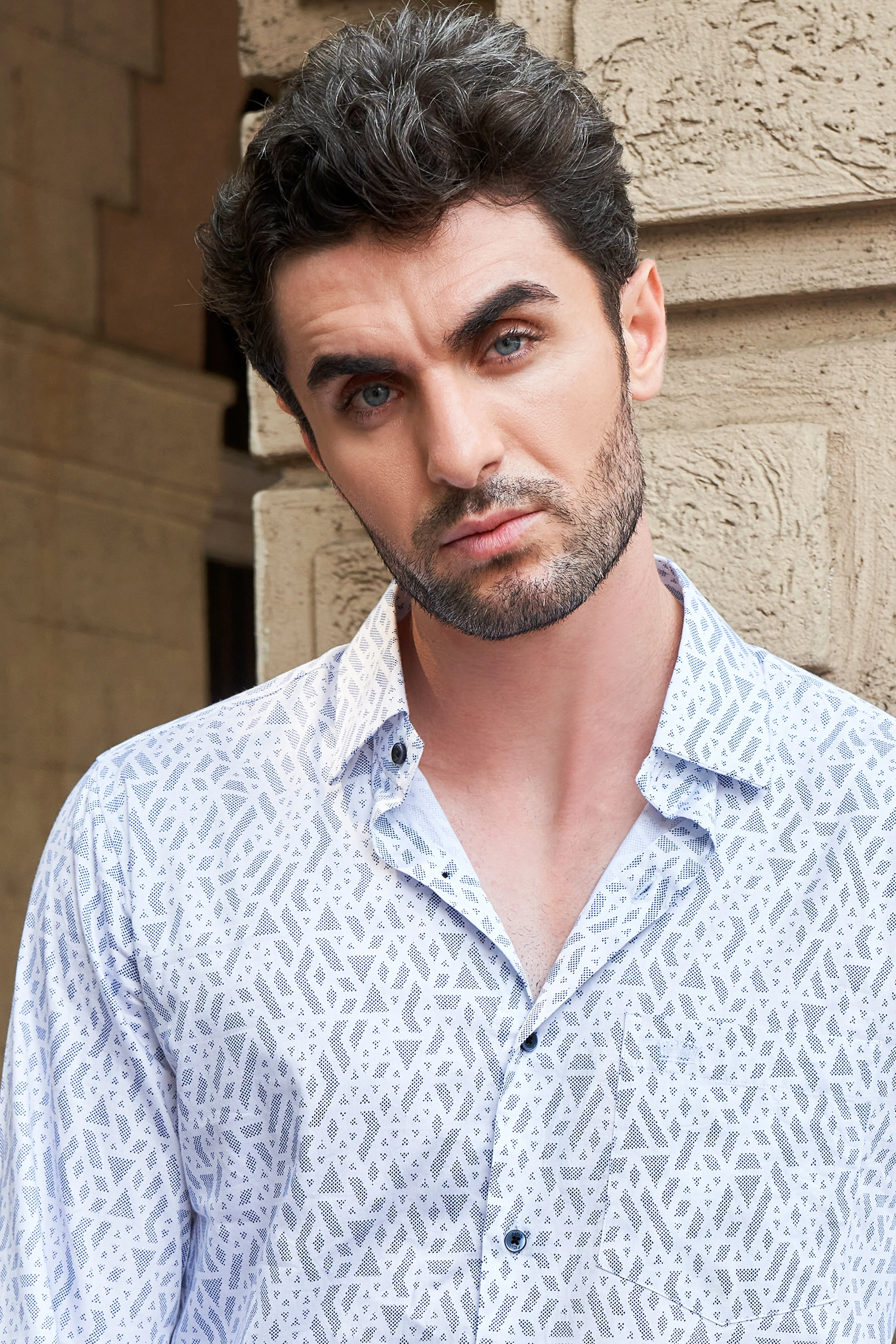 Bright White Geometric Pattern Printed Super Soft Premium Cotton Shirt sold by French Crown product image thumbnail 2