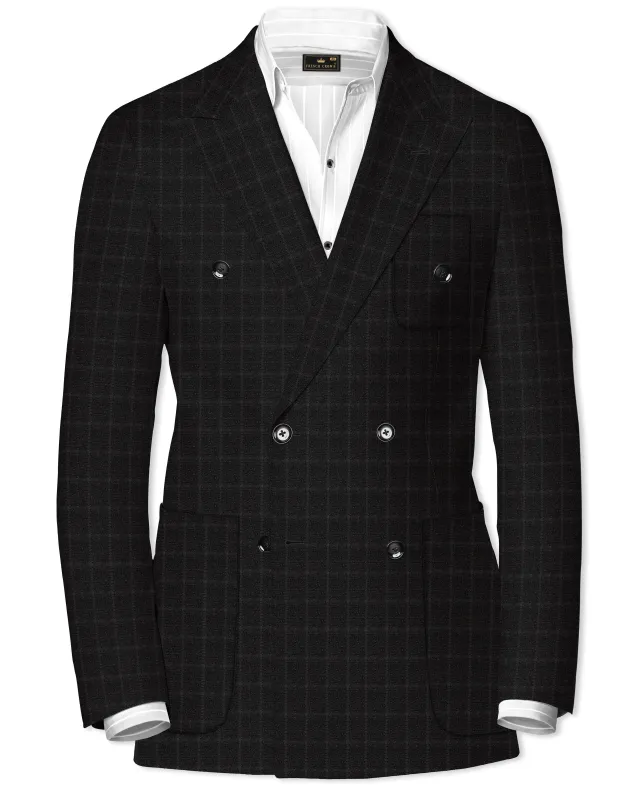 Zeus Black Windowpane Double Breasted Blazer sold by French Crown