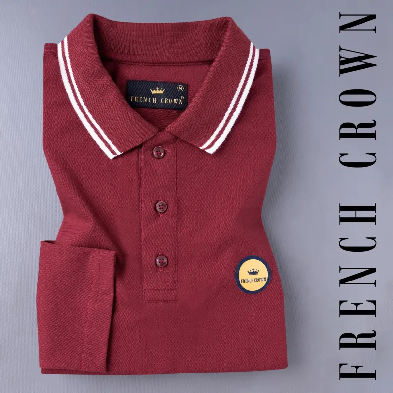 Merlot Red Super Soft Full Sleeve Mercerised Pique Polo sold by French Crown