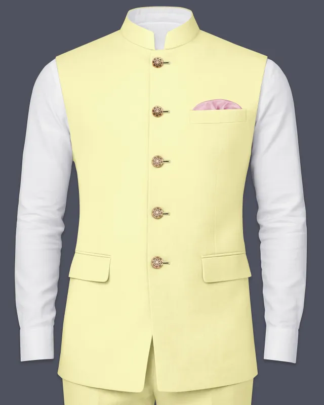 Maize Cream Stretchable Premium Cotton Traveler Nehru Jacket sold by French Crown