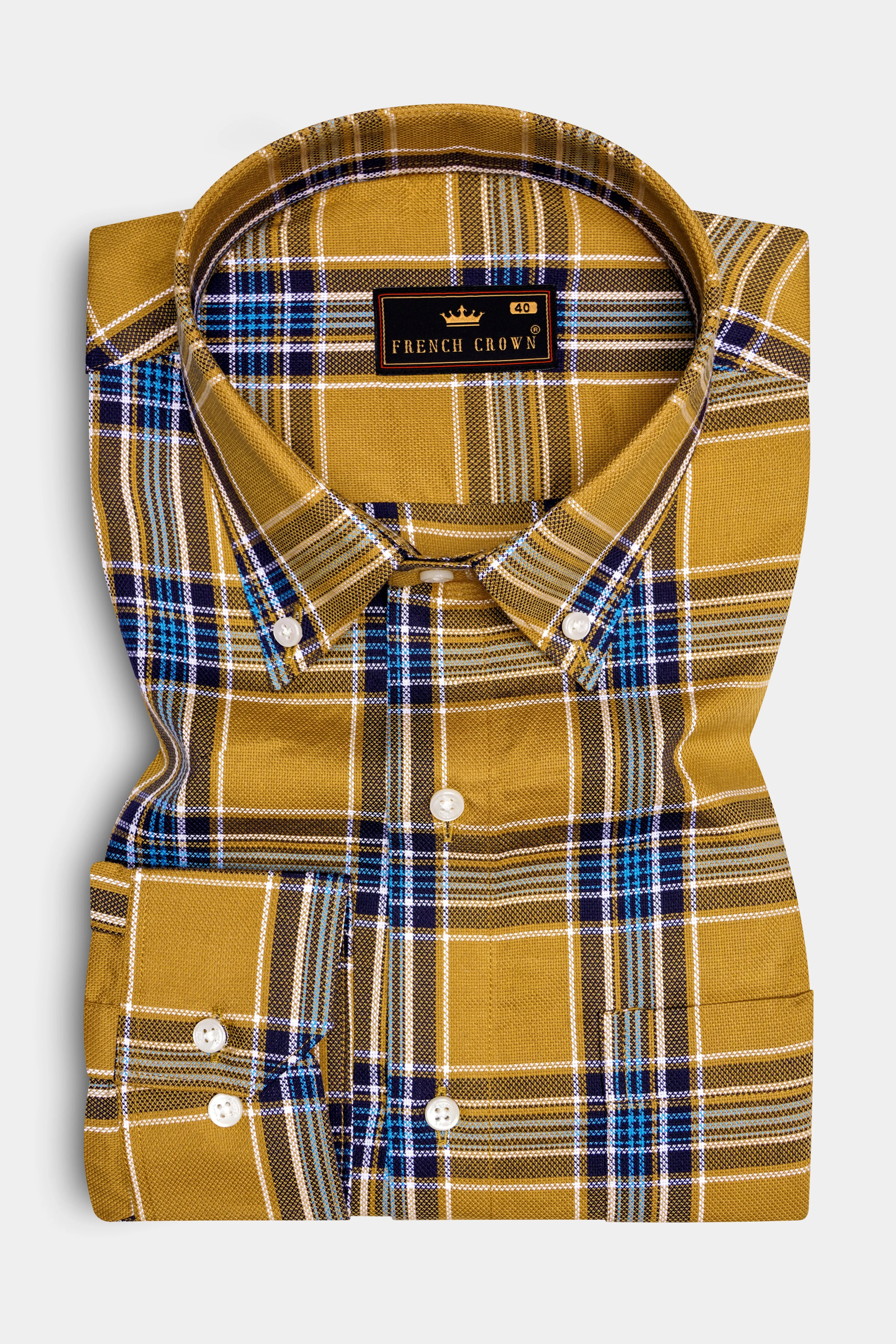 Equator Brown Plaid Dobby Textured Premium Giza Cotton Shirt sold by French Crown product image thumbnail 4