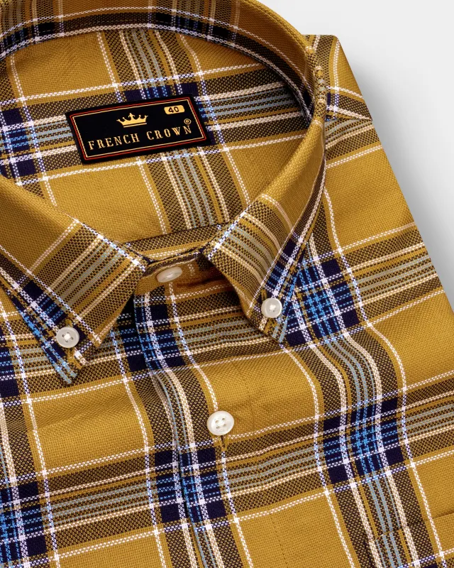 Equator Brown Plaid Dobby Textured Premium Giza Cotton Shirt sold by French Crown