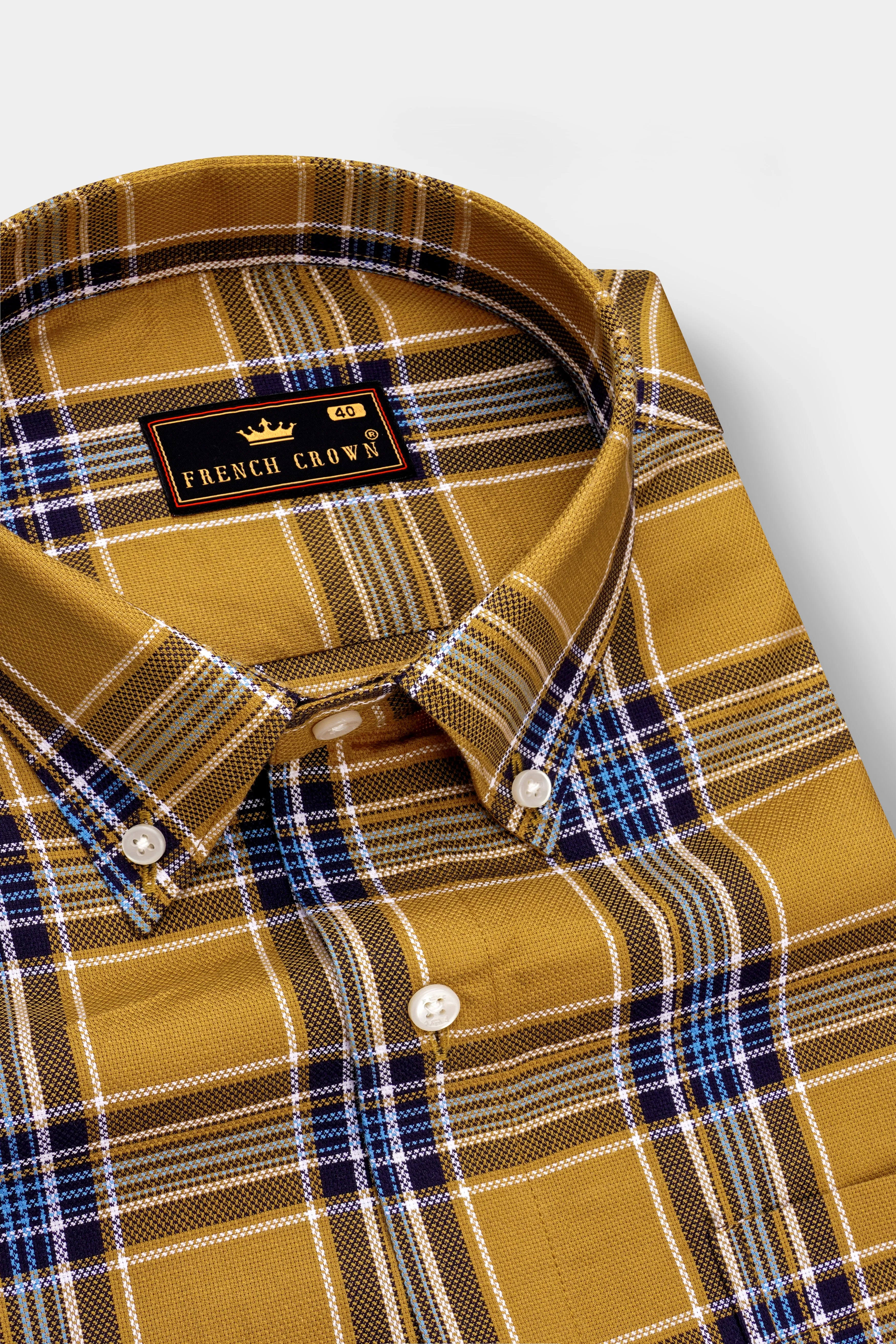 Equator Brown Plaid Dobby Textured Premium Giza Cotton Shirt sold by French Crown product image thumbnail 2