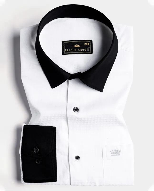 Bright White with Black Cuffs and Collar Dobby Textured Premium Giza Cotton Shirt sold by French Crown
