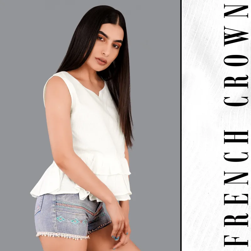 Bright White striped Premium Cotton Crop Top sold by French Crown
