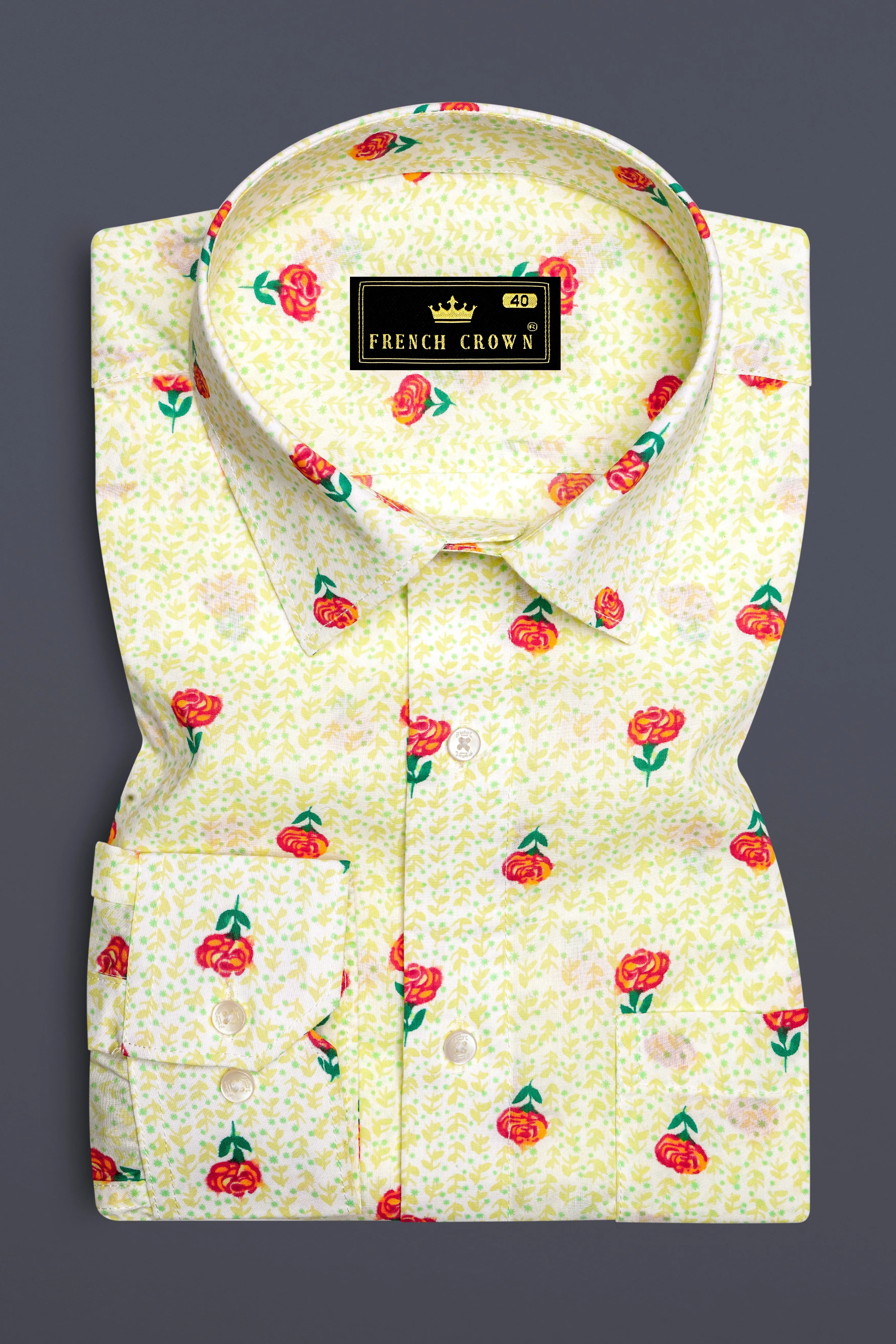 Barley Cream Rose Printed Premium Cotton Shirt sold by French Crown product image thumbnail 4