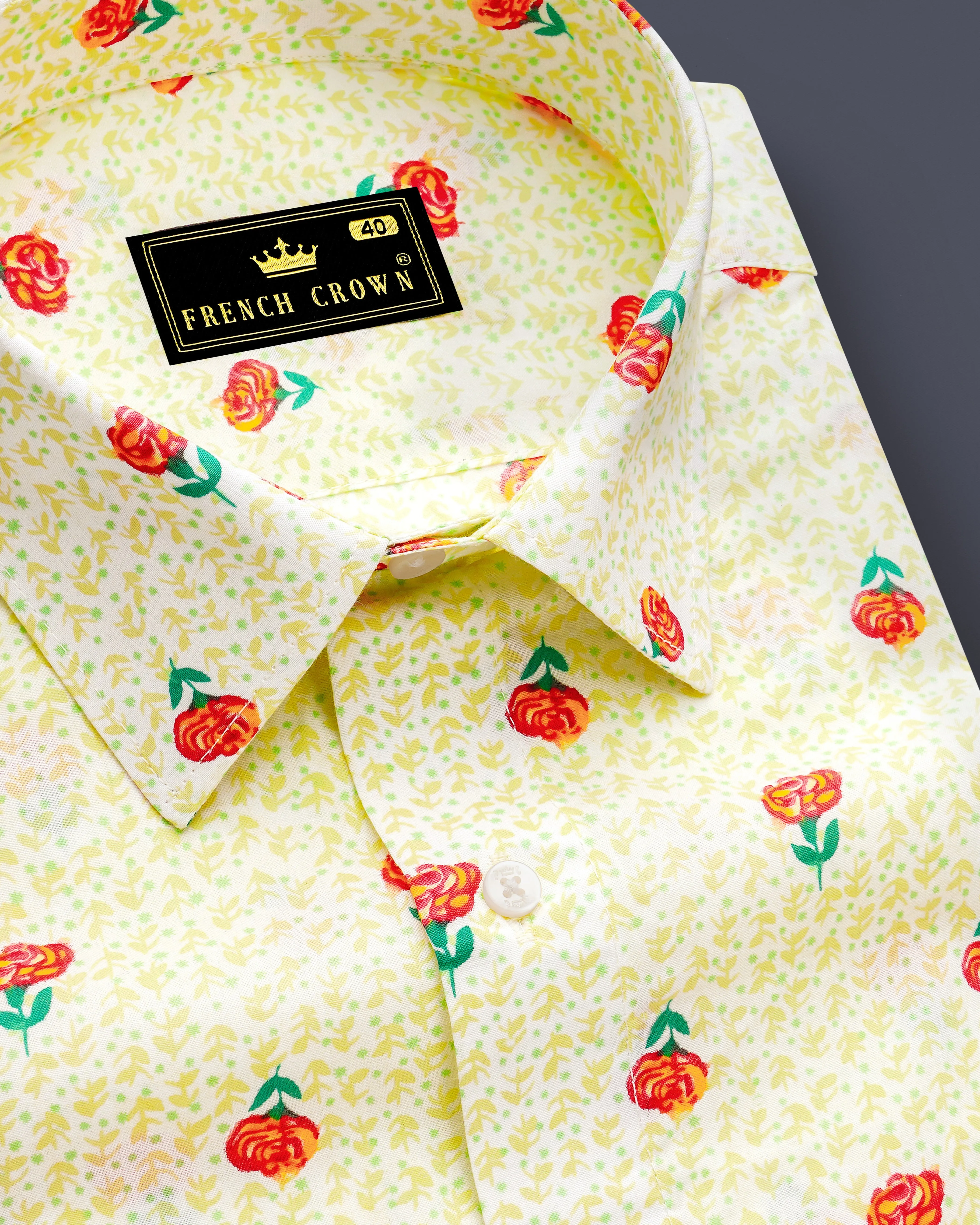 Barley Cream Rose Printed Premium Cotton Shirt sold by French Crown