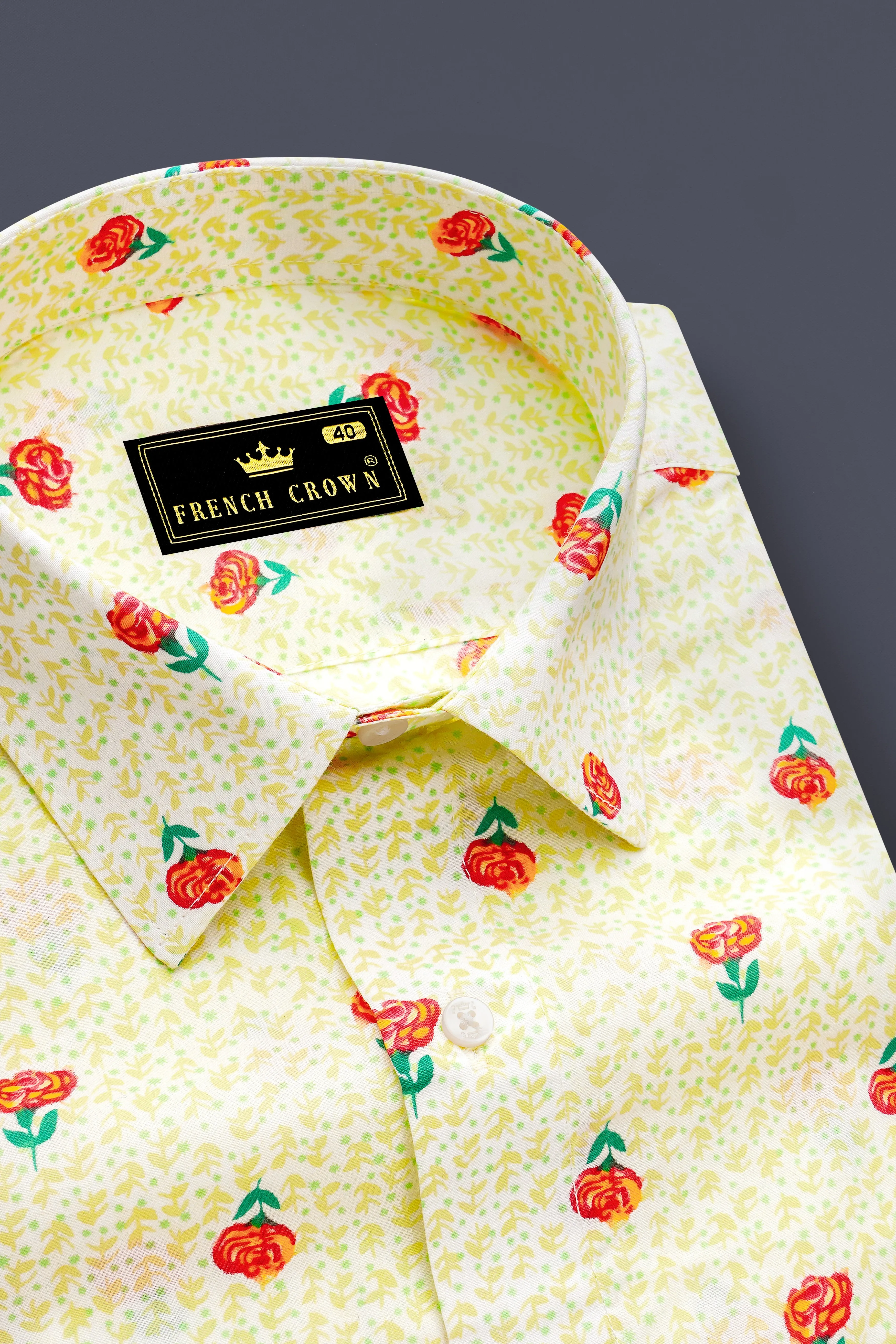 Barley Cream Rose Printed Premium Cotton Shirt sold by French Crown product image thumbnail 2