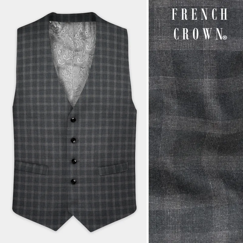 Gravel Gray Checkered Wool Blend Waistcoat sold by French Crown