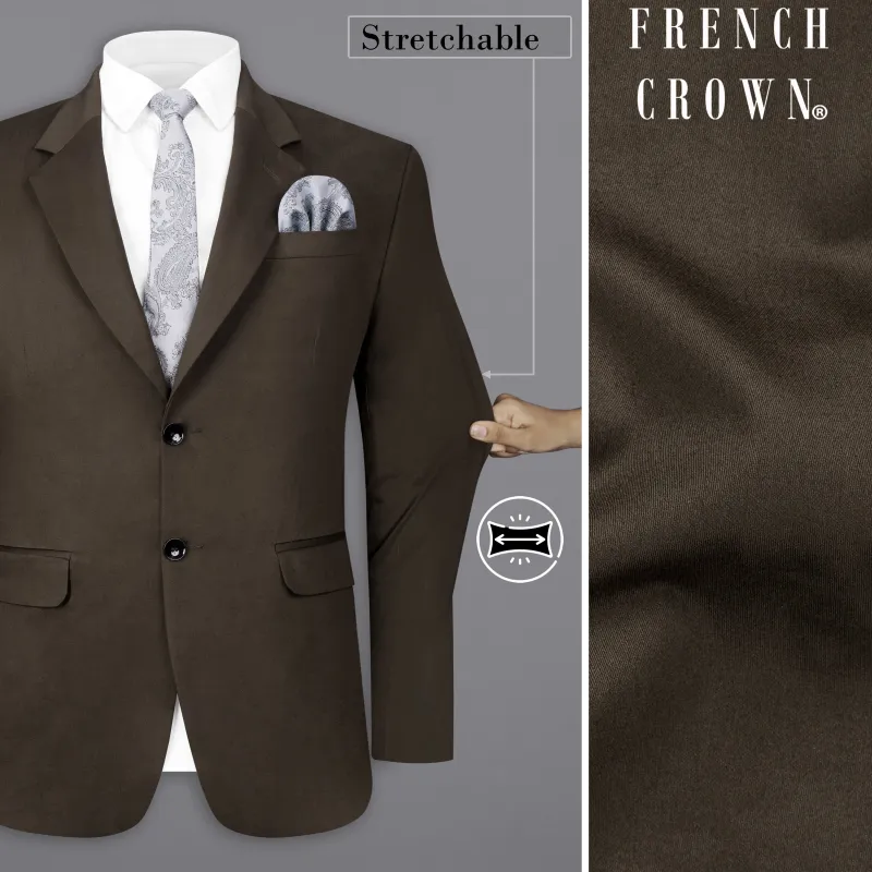 Walnut Brown Solid Stretchable Premium Cotton traveler Blazer made by French Crown