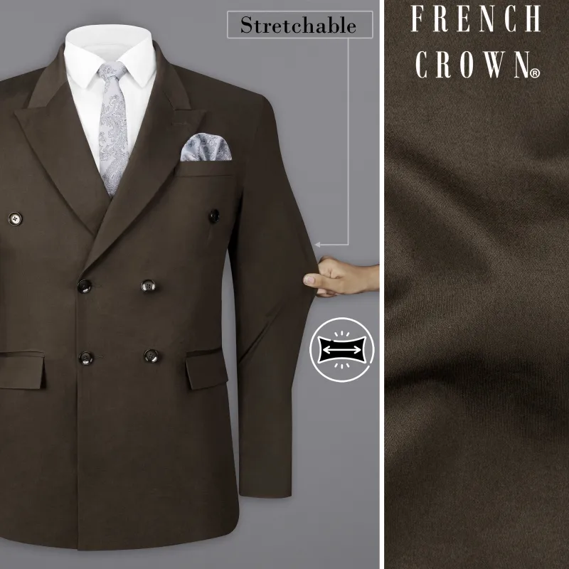 Walnut Brown Solid Stretchable Premium Cotton Double Breasted traveler Blazer sold by French Crown