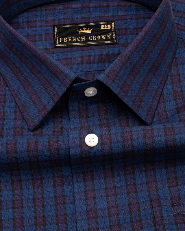 Rhino Blue and Tuna Violet Checkered Premium Cotton Shirt sold by French Crown