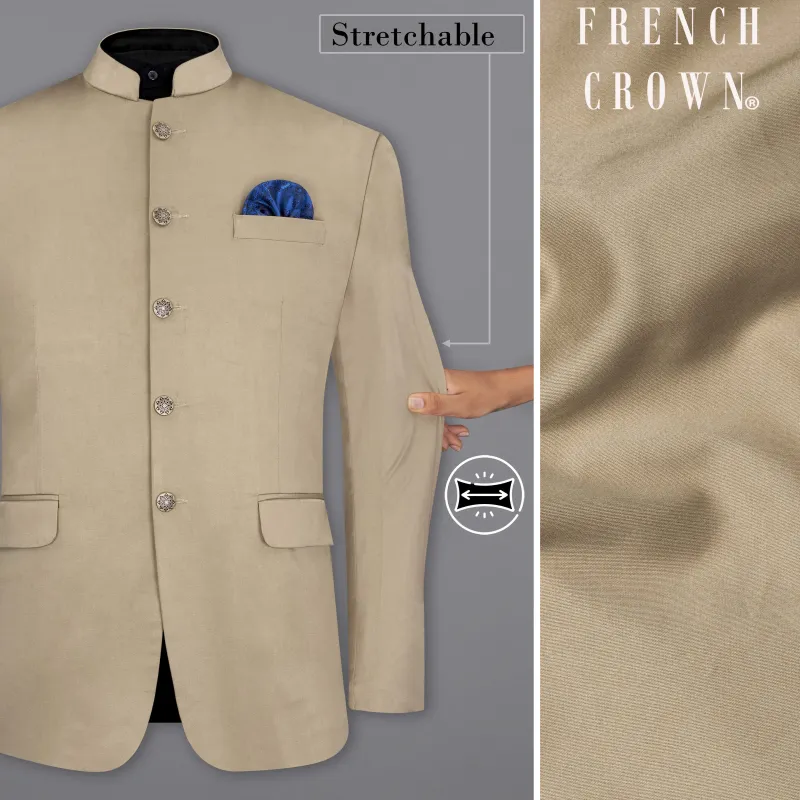 Quicksand Brown Bandhgala Premium Cotton Stretchable traveler Blazer sold by French Crown