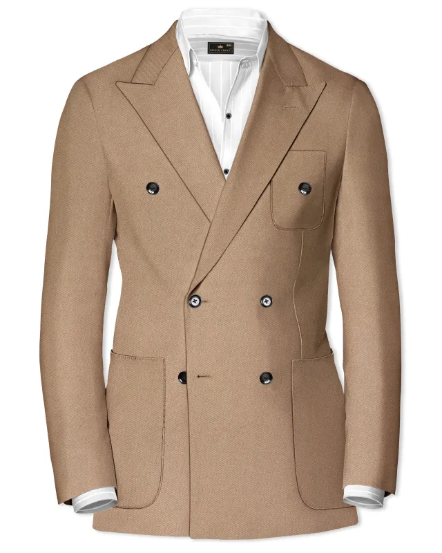 Dark Chestnut Brown Double Breasted Premium Cotton Blazer sold by French Crown