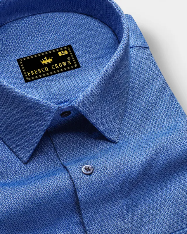 Cornflower Blue Dobby Textured Premium Giza Cotton Shirt sold by French Crown