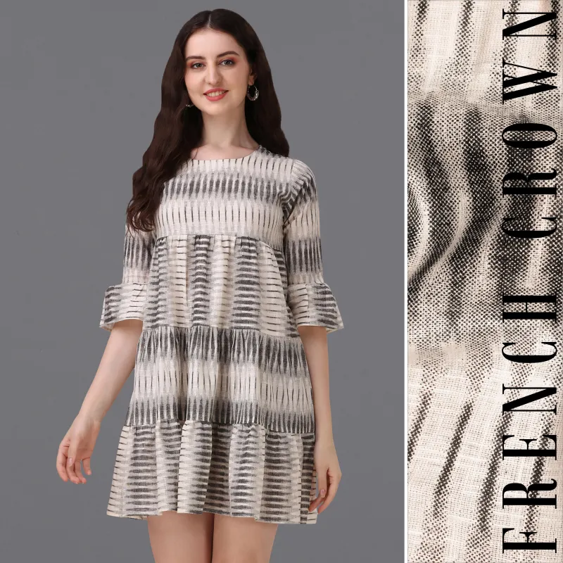 Timberwolf Cream with Scorpion Brown Super Soft Premium Cotton Thigh Length Dress sold by French Crown