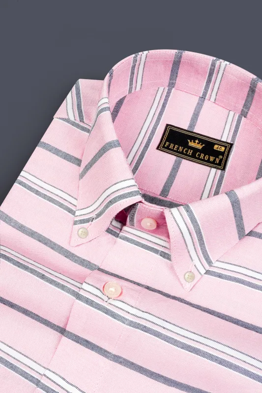 Kawaii Pink and Cadet Grey Striped Oxford Shirt sold by French Crown