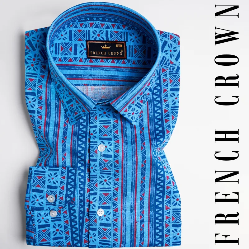 Havelock Blue Printed Luxurious Linen Shirt sold by French Crown