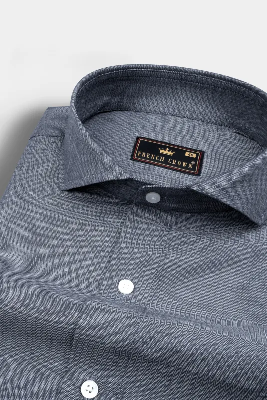Granite Grey Solid Herringbone Shirt sold by French Crown