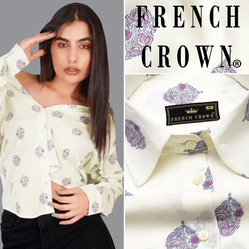 Dawn Cream Printed Premium Tencel Shirt sold by French Crown