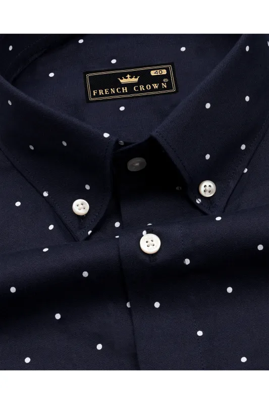 Cinder Blue Polka Dots Chambray Shirt sold by French Crown