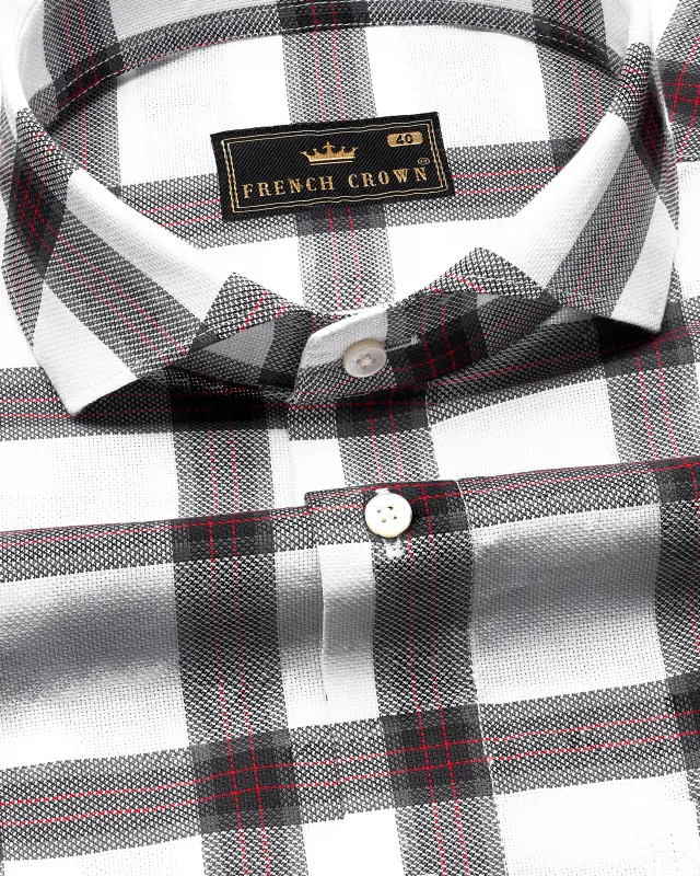 Bright White Checkered Dobby Textured Premium Giza Cotton Shirt sold by French Crown