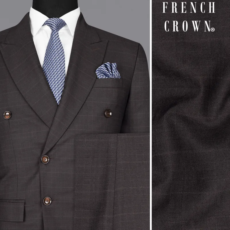 Piano Brown Plaid Double-Breasted Wool Rich Suit sold by French Crown