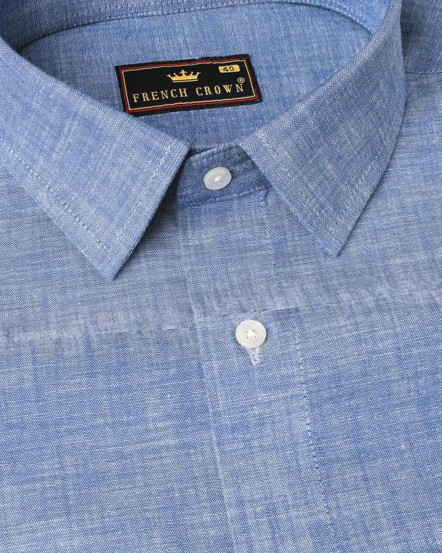Nepal Blue Two Tone Chambray Premium Cotton Shirt sold by French Crown