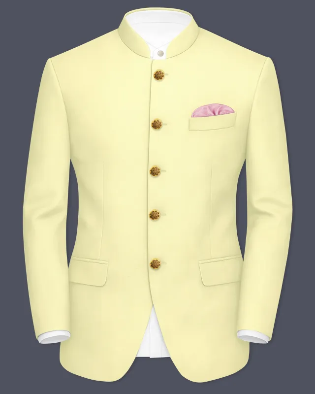 Maize Cream Stretchable Bandhgala Premium Cotton traveler Blazer made by French Crown