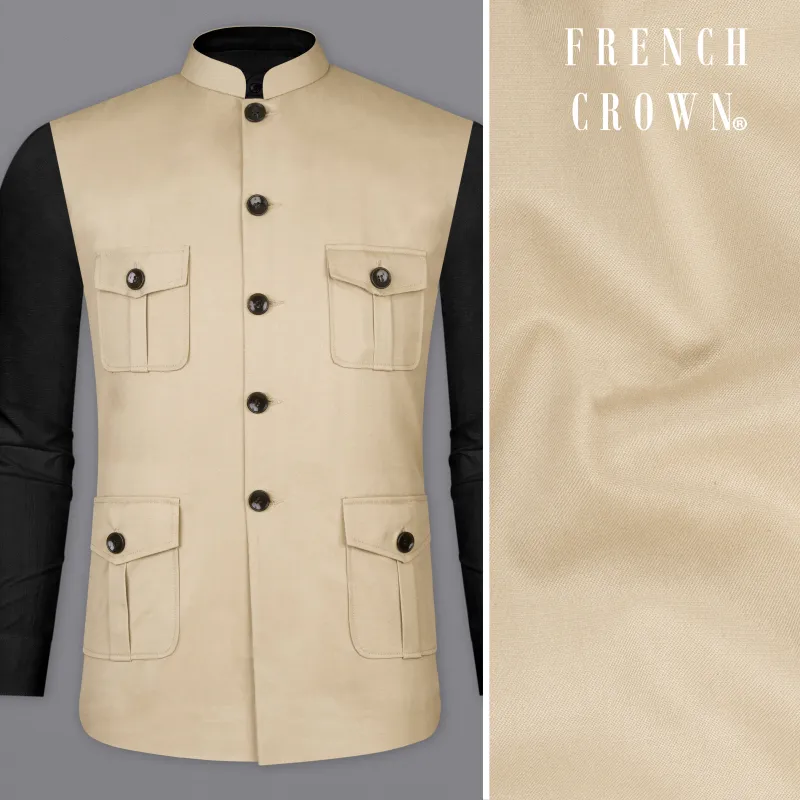 Hazelnut Cream Subtle Sheen Designer Nehru Jacket sold by French Crown
