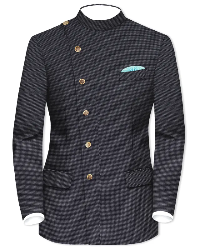 Gunmetal Gray Cross Placket Bandhgala Premium Cotton Blazer sold by French Crown