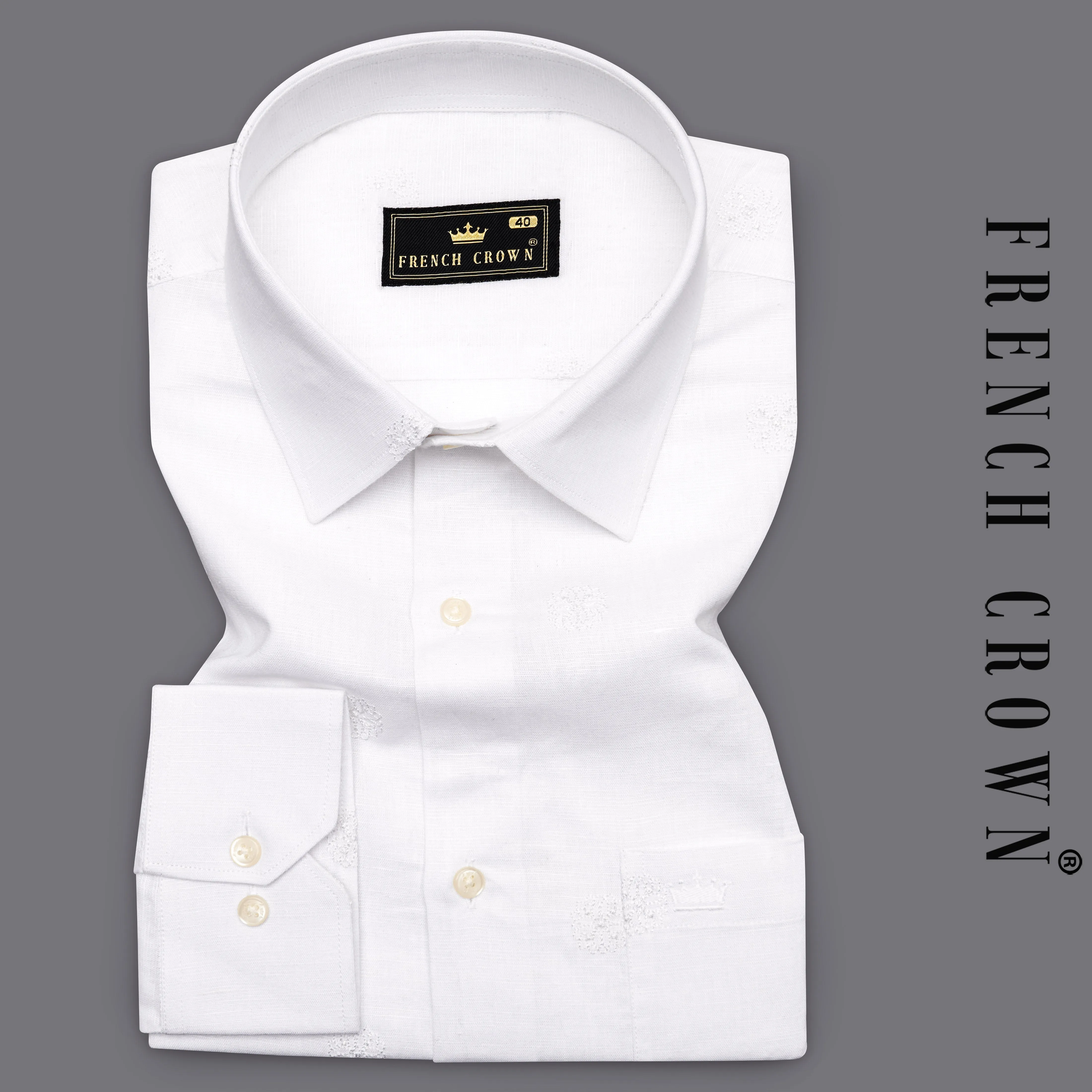 Bright White Embroidered Luxurious Linen Shirt sold by French Crown