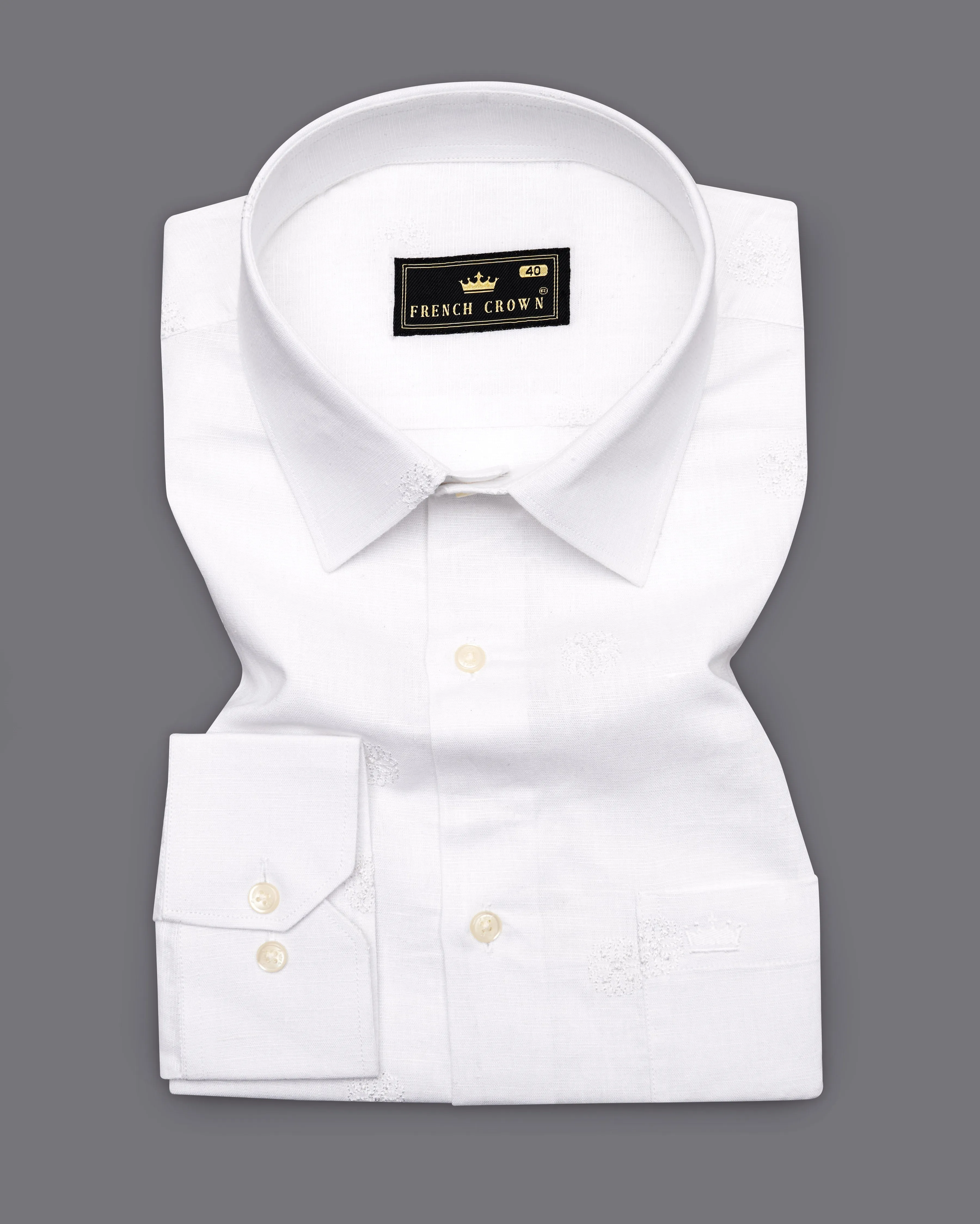 Bright White Embroidered Luxurious Linen Shirt sold by French Crown product image thumbnail 2