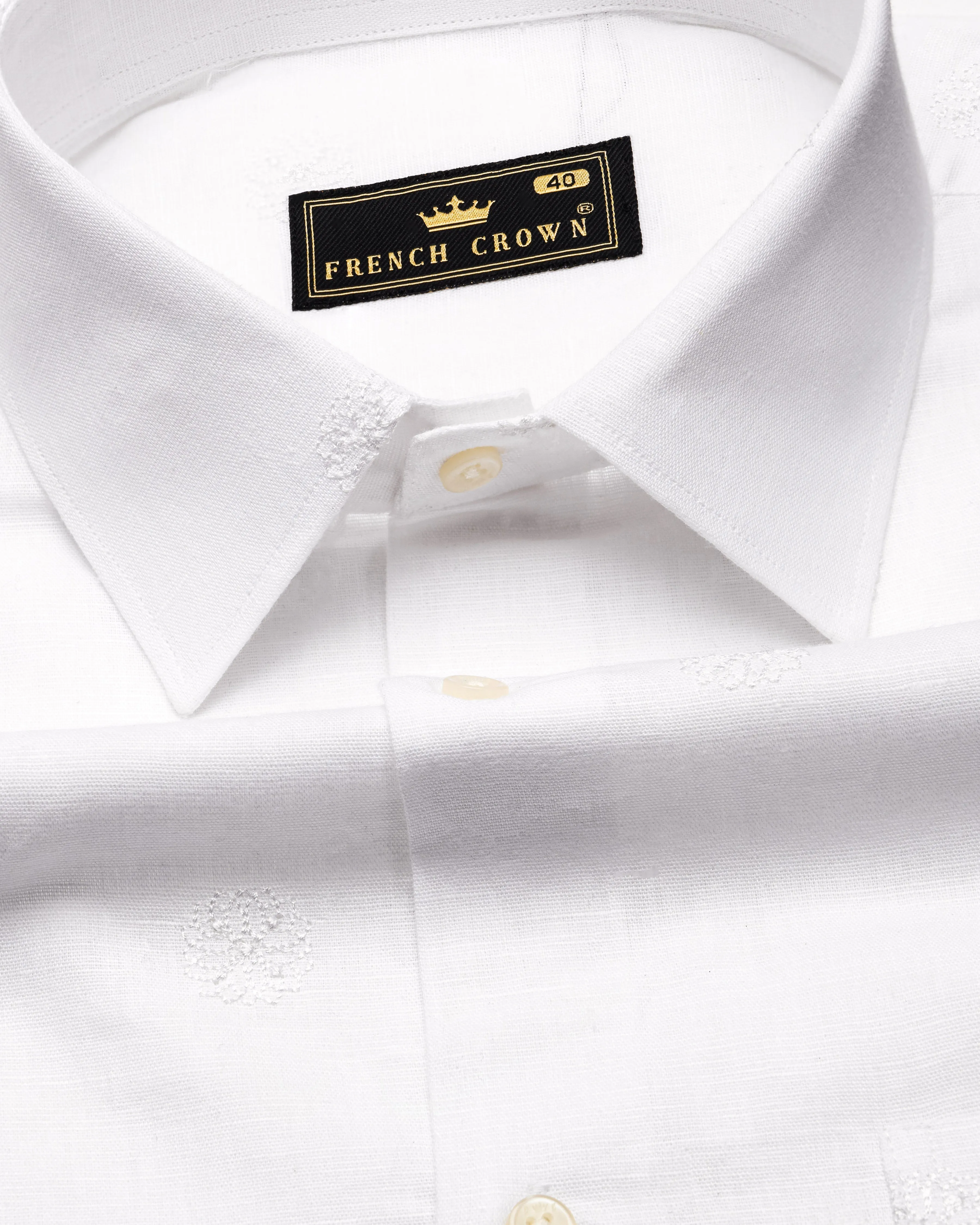 Bright White Embroidered Luxurious Linen Shirt sold by French Crown product image thumbnail 4