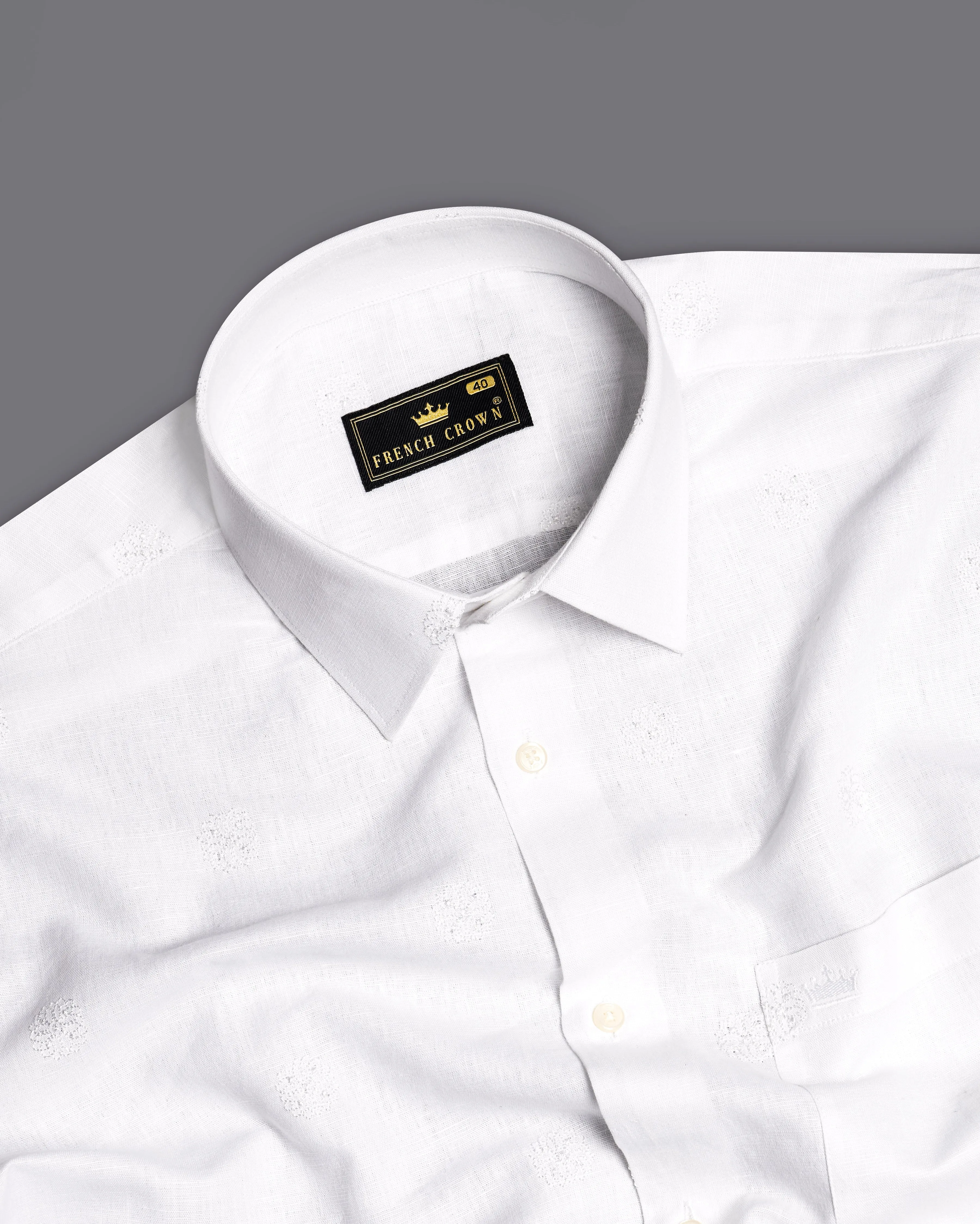 Bright White Embroidered Luxurious Linen Shirt sold by French Crown product image thumbnail 5