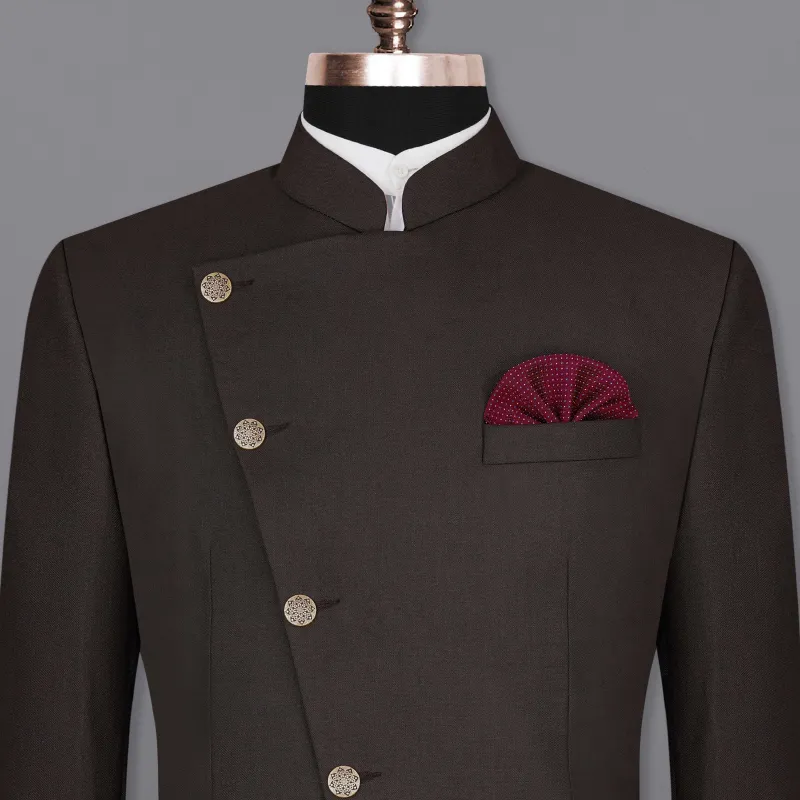 Baltic Sea Brown Cross Placket Bandhgala Blazer sold by French Crown